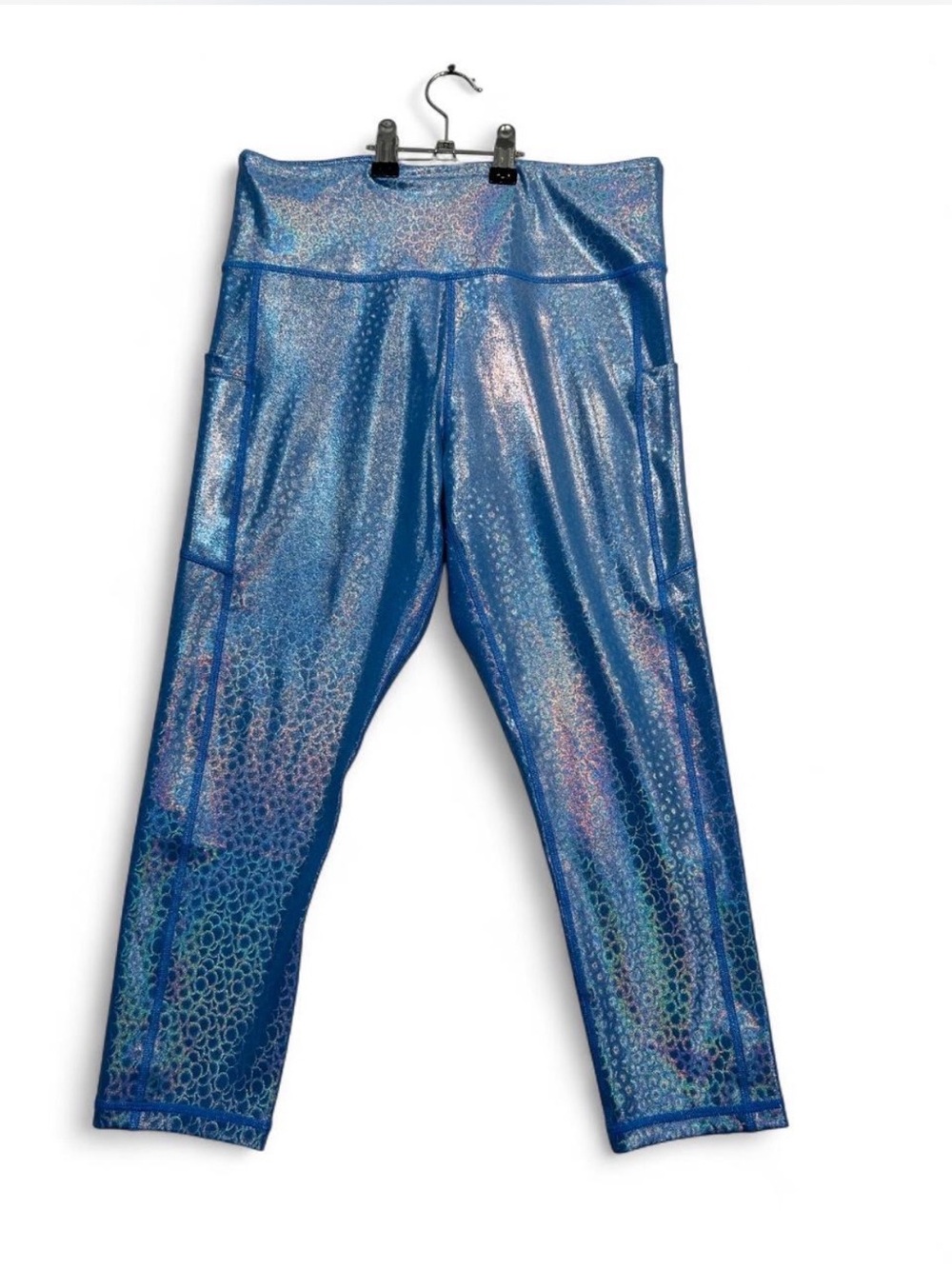 Active USA Shimmer Blue Holographic Kids Leggings